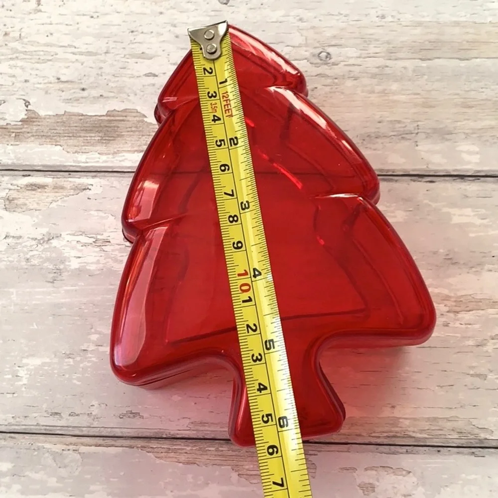Red Christmas Holiday Trees Candy Dishes Storage See Through Containers Set of 2